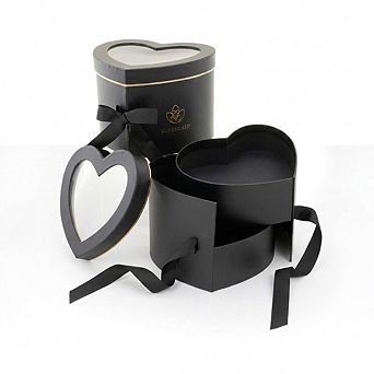 2 tier Heart Shaped Flower Gift Box, Black Luxury Box with Lid for Arrangements