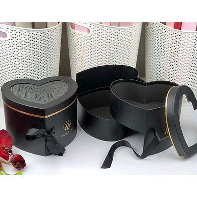 2-Tier Heart Shaped Flower Gift Box, Black Luxury Box with Lid for Arrangements