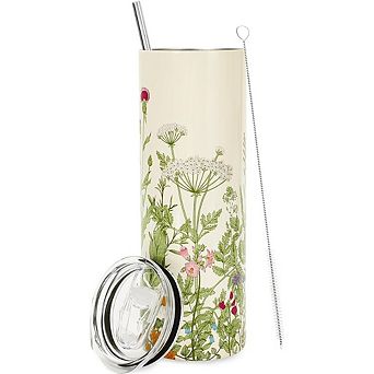 Wildflower Stainless Steel Tumbler with Lid & Straw, Floral Travel Coffee Mug Gift