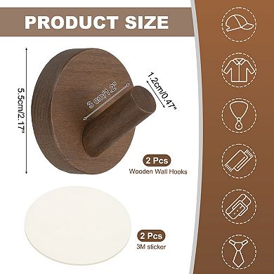 2Pcs Walnut Wood Wall Hooks, Coat Hooks Wall Mounted, for Hanging Brown NO SIZE