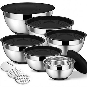 6 pc Stainless Steel Mixing Bowls with Lids Airtight & Non-Slip
