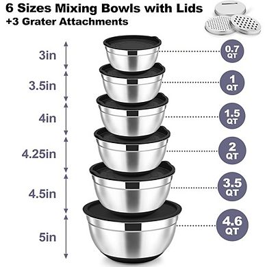 6 Piece Stainless Steel Mixing Bowls with Lids Airtight & Non-Slip
