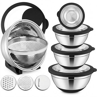 6 pc Stainless Steel Mixing Bowls with Lids Non-Slip & Dishwasher Safe