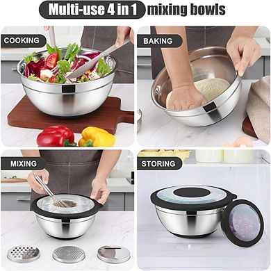 6 Piece Stainless Steel Mixing Bowls with Lids Non-Slip & Dishwasher Safe