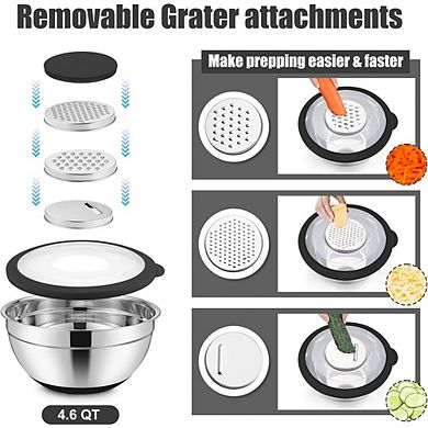 6 Piece Stainless Steel Mixing Bowls with Lids Non-Slip & Dishwasher Safe