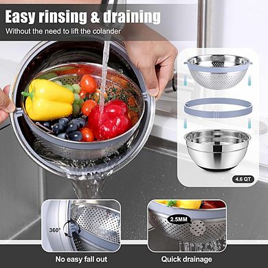 6 Piece Stainless Steel Mixing Bowls with Lids Non-Slip & Dishwasher Safe