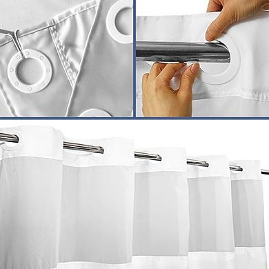 Hook Shower Curtain with Liner, Striped Fabric, See-Through Window
