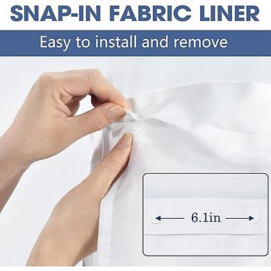 Hook Shower Curtain with Liner, Striped Fabric, See-Through Window