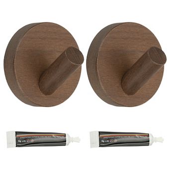 Wood Wall Hooks, Coat Hooks Wall Mounted or Self-Adhesive 2 pc