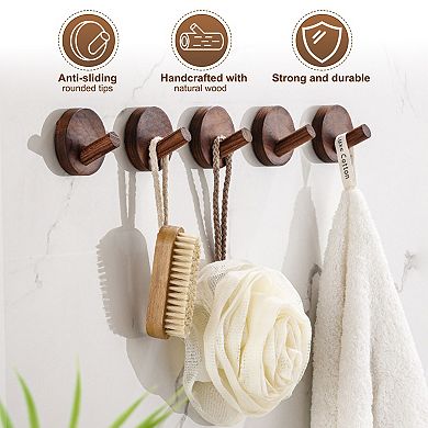 Wood Wall Hooks, Coat Hooks Wall Mounted or Self-Adhesive 2Pcs