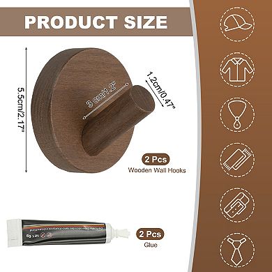 Wood Wall Hooks, Coat Hooks Wall Mounted or Self-Adhesive 2Pcs