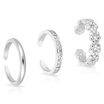 3 pc Silver Adjustable Toe Rings Set
