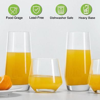 8pc Glassware Set, Highball & Stemless Wine Glasses for Cocktails & Drinks