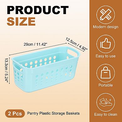 Pantry Plastic Storage Baskets, Stackable Organizer Container with Handle Organization 2Pcs