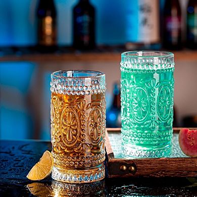 6pc Vintage Highball Glass Set, Drinking Glasses for Cocktails & Beverages