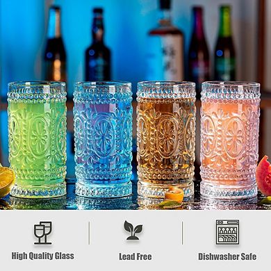 6pc Vintage Highball Glass Set, Drinking Glasses for Cocktails & Beverages