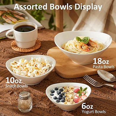 6-Inch Ceramic Breakfast Bowls Set, 10oz, 6-Pack, Microwave & Dishwasher Safe, White