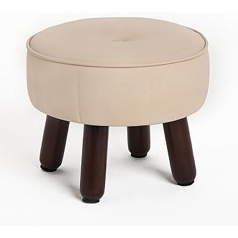 Round Faux Leather Foot Stool Ottoman, Non-Skid Legs, Multi-Use