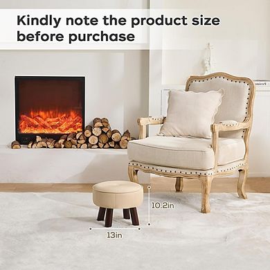 Round Faux Leather Foot Stool Ottoman, Non-Skid Legs, Multi-Use