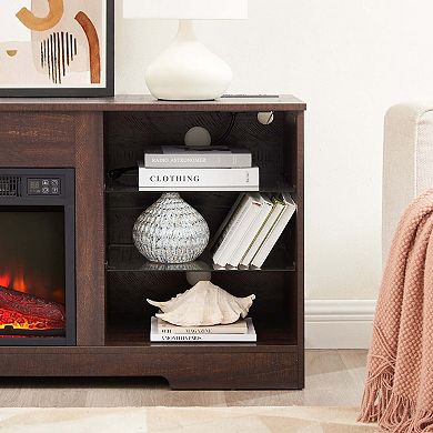 TV Stand Electric Fireplace TV Stand with Glass Shelves