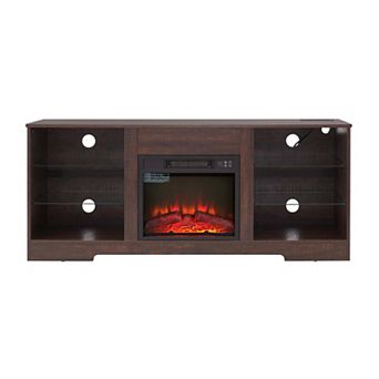 TV Stand Electric Fireplace TV Stand with Glass Shelves