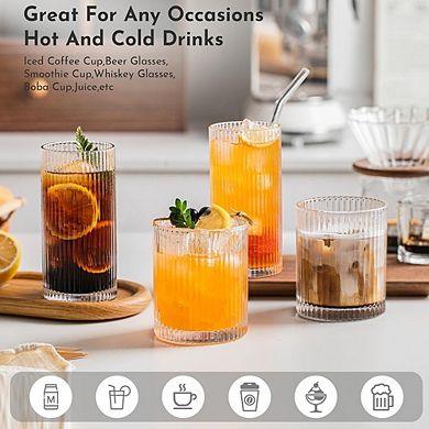 8pc Vintage Glassware Set, Highball & Rocks Glasses for Cocktails