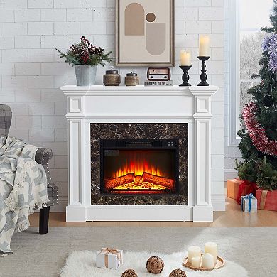 TV Stand with Electric Fireplace Mantel Heater Freestanding