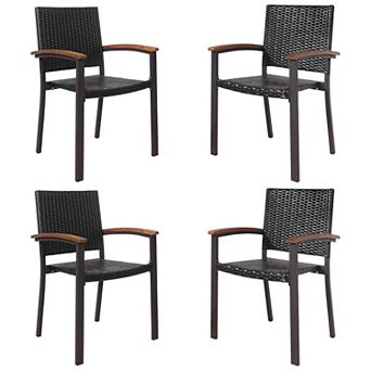 Costway Outdoor Patio PE Rattan Dining Chairs Armrest Stackable Garden