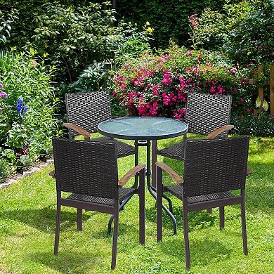 Costway Outdoor Patio PE Rattan Dining Chairs Armrest Stackable Garden