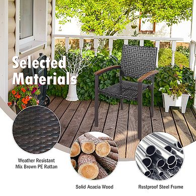 Costway Outdoor Patio PE Rattan Dining Chairs Armrest Stackable Garden