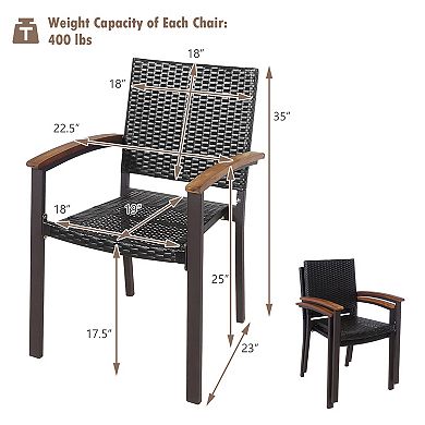 Costway Outdoor Patio PE Rattan Dining Chairs Armrest Stackable Garden