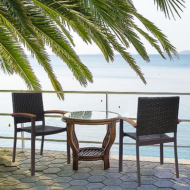 Costway Outdoor Patio PE Rattan Dining Chairs Armrest Stackable Garden