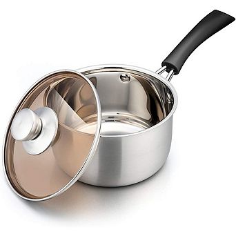 Stainless Steel Saucepan with Lid, Heatproof Handle, Dishwasher Safe