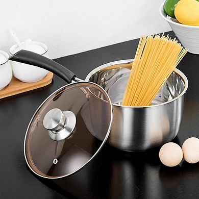 Stainless Steel Saucepan with Lid, Heatproof Handle, Dishwasher Safe