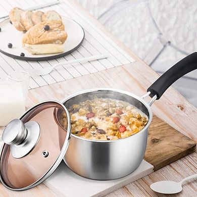 Stainless Steel Saucepan with Lid, Heatproof Handle, Dishwasher Safe