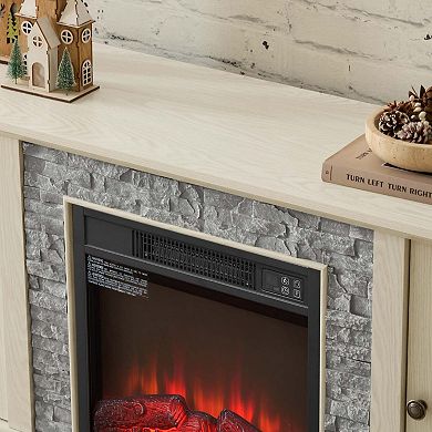 58" Modern TV Stand with 2-Door Storage & 18" Electric Fireplace