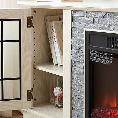 58" Modern TV Stand with 2-Door Storage & 18" Electric Fireplace