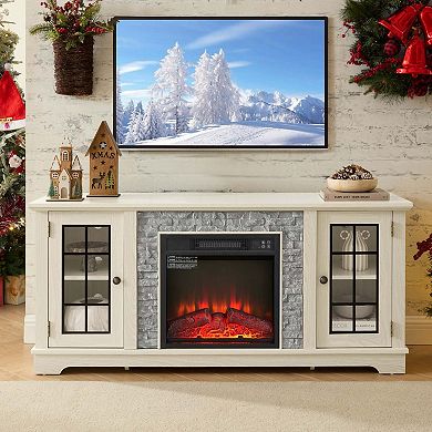 58" Modern TV Stand with 2-Door Storage & 18" Electric Fireplace