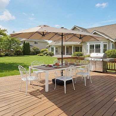 15 ft. Solar Powered Double Head Patio Umbrella with RGB LED Lights