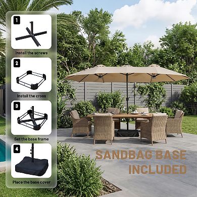15 ft. Solar Powered Double Head Patio Umbrella with RGB LED Lights