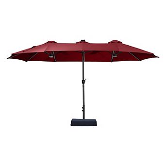 15 ft. Solar Powered Double Head Patio Umbrella with RGB LED Lights
