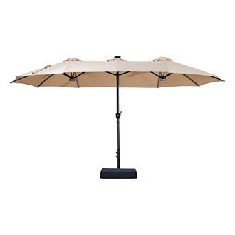 15 ft. Solar Powered Double Head Patio Umbrella with RGB LED Lights