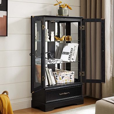 Lighted Glass Curio Cabinet with Adjustable Shelves