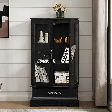 Lighted Glass Curio Cabinet with Adjustable Shelves