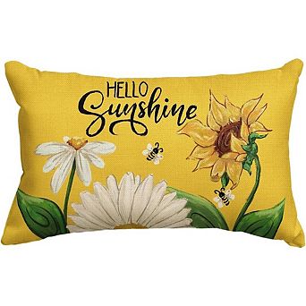 Hello Sunshine Daisy Sunflower Bee Throw Pillow Cover, 12x20 Summer Cushion Decor