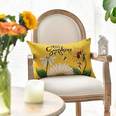 Hello Sunshine Daisy Sunflower Bee Throw Pillow Cover, 12x20 Summer Cushion Decor