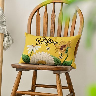 Hello Sunshine Daisy Sunflower Bee Throw Pillow Cover, 12x20 Summer Cushion Decor