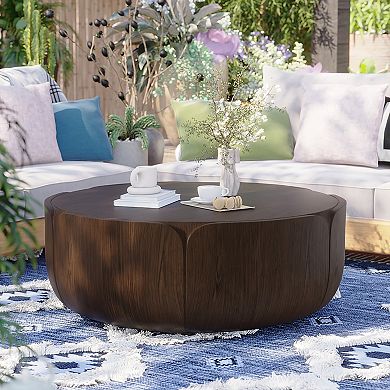 Round Outdoor Indoor Coffee Table Wood Grain Drum Center Table