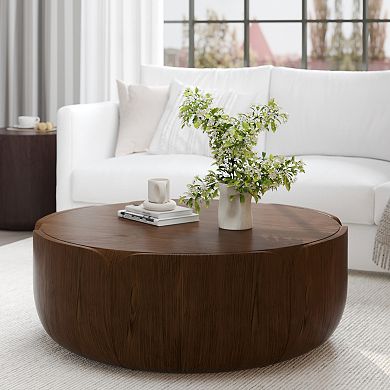 Round Outdoor Indoor Coffee Table Wood Grain Drum Center Table