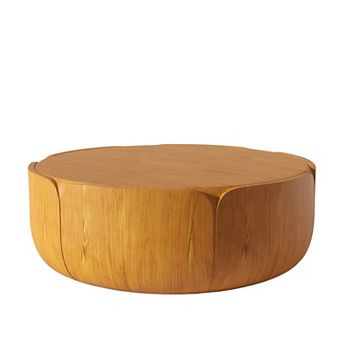 Round Outdoor Indoor Coffee Table Wood Grain Drum Center Table
